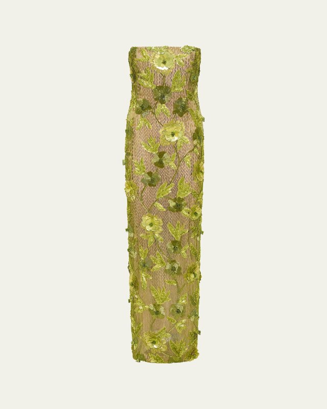Pierre Floral Beaded Strapless Gown